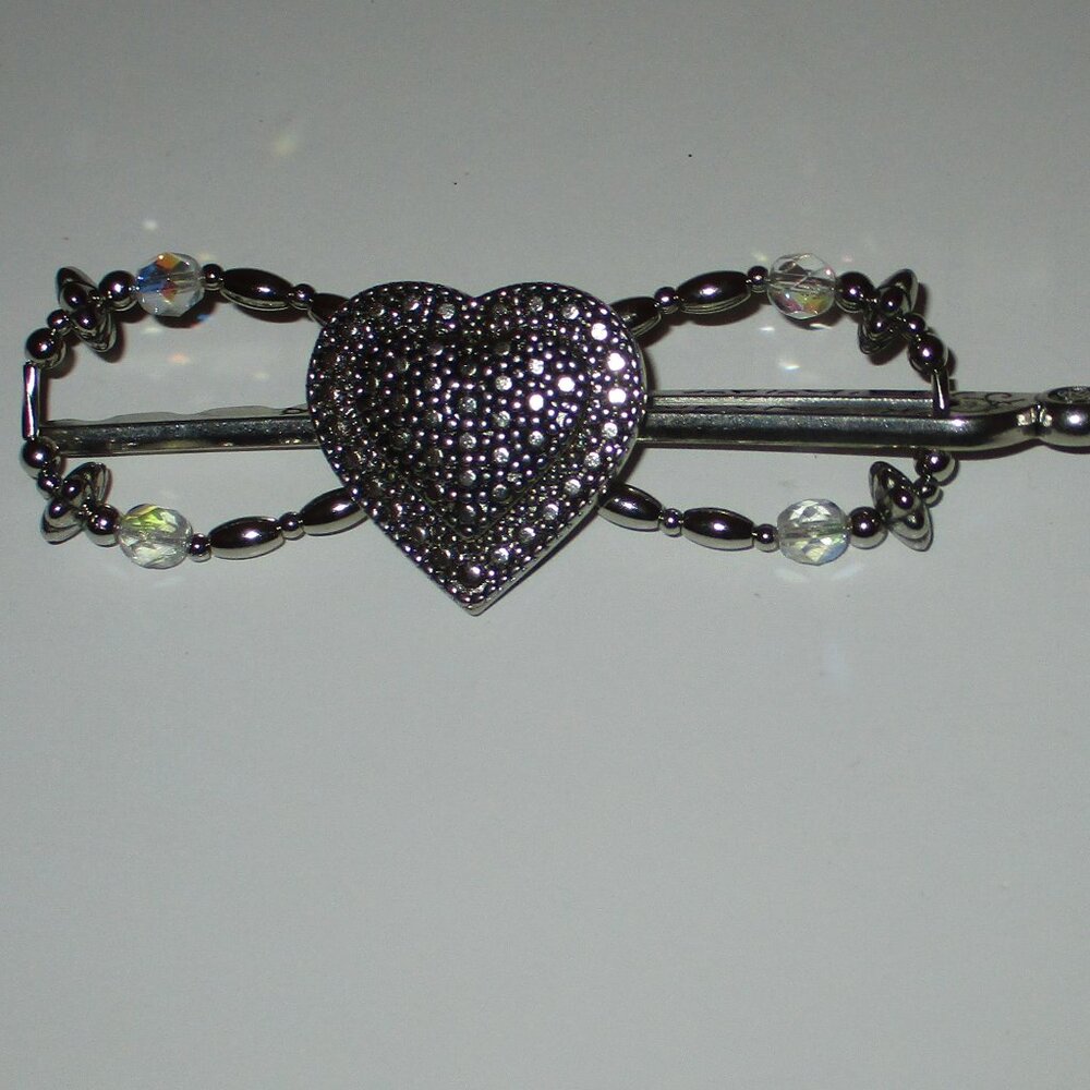 Beaded Silver Tone Heart Barrette Lilla Rose Flexi 4 Inch Hair Styling Clip New